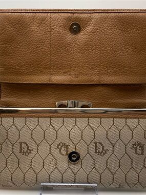 Dior Beige and Brown Signature Clutch with Leather Trim